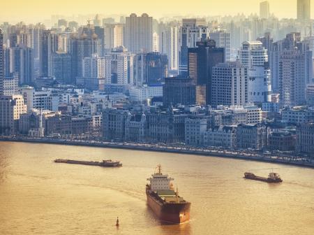Shanghai city view with Huangpu river.