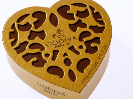 Heart-shaped Godiva chocolate gift box.