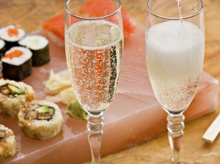 Sushi and champagne.