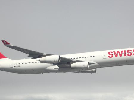 Swiss International Air Lines airplane on a flight.