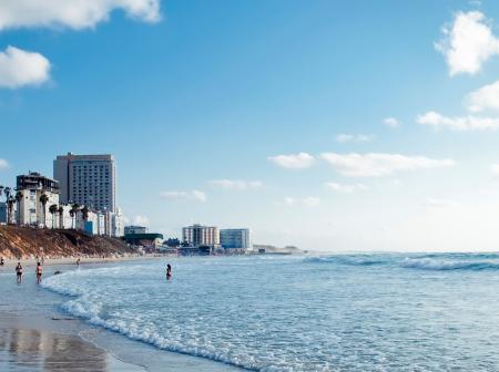 A beach and sea at Tel Aviv.