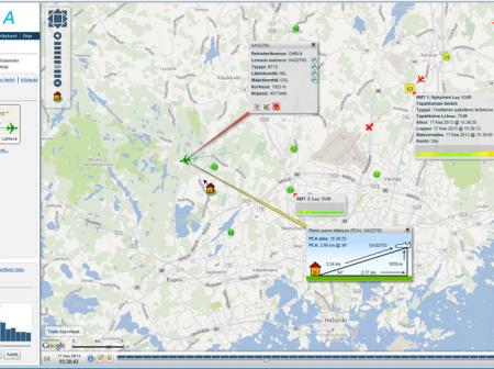 A map displaying position of planes flying.