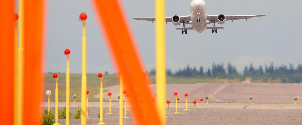 Departing aeroplane in Helsinki aiport.