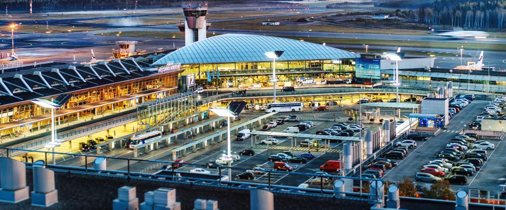 Helsinki Airport outside in the evening