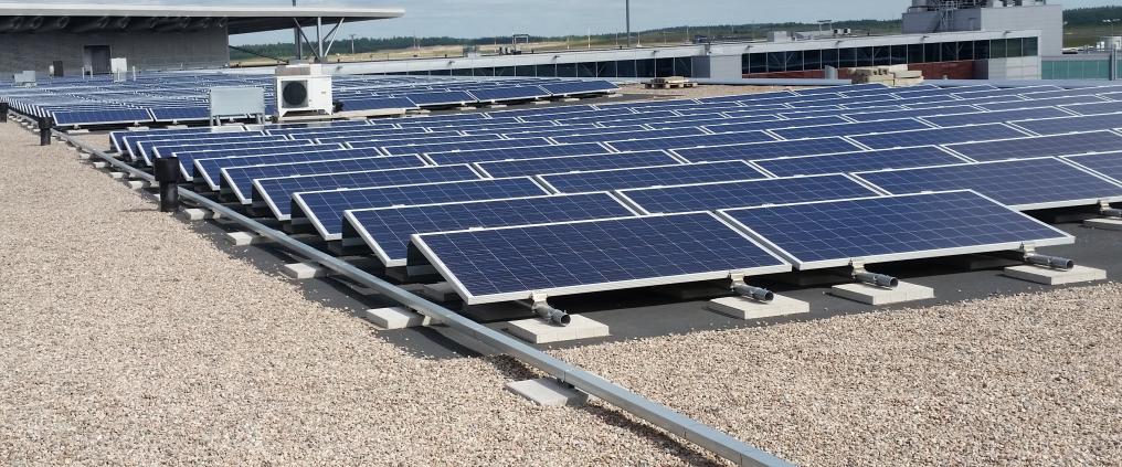 Solar panels on the roof of Helsinki Airport.