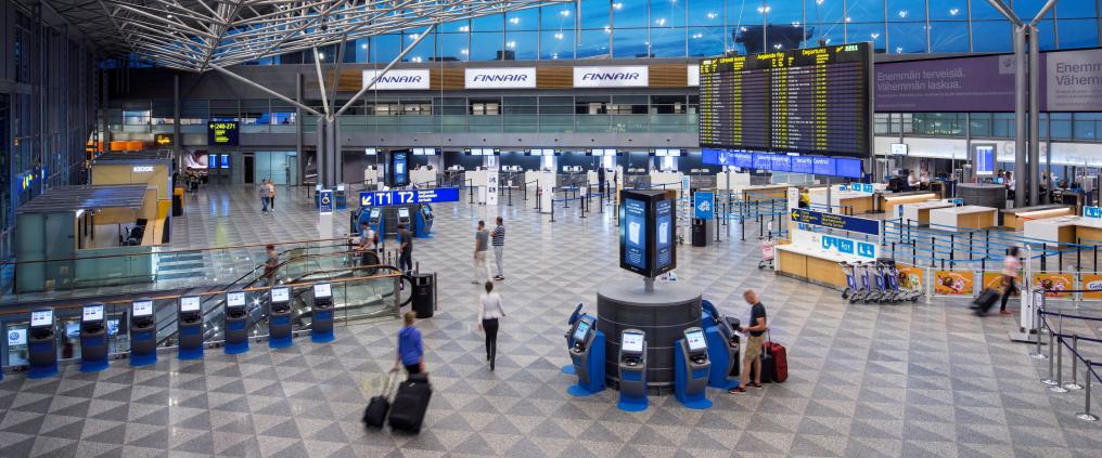 Departure hall at terminal 2, Helsinki Airport.