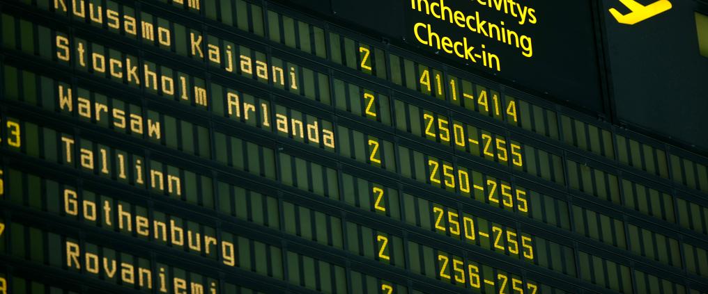 Flight information board at Helsinki-Airport