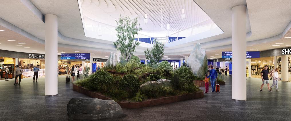 Illustration of the arrivals hall at the new terminal 2