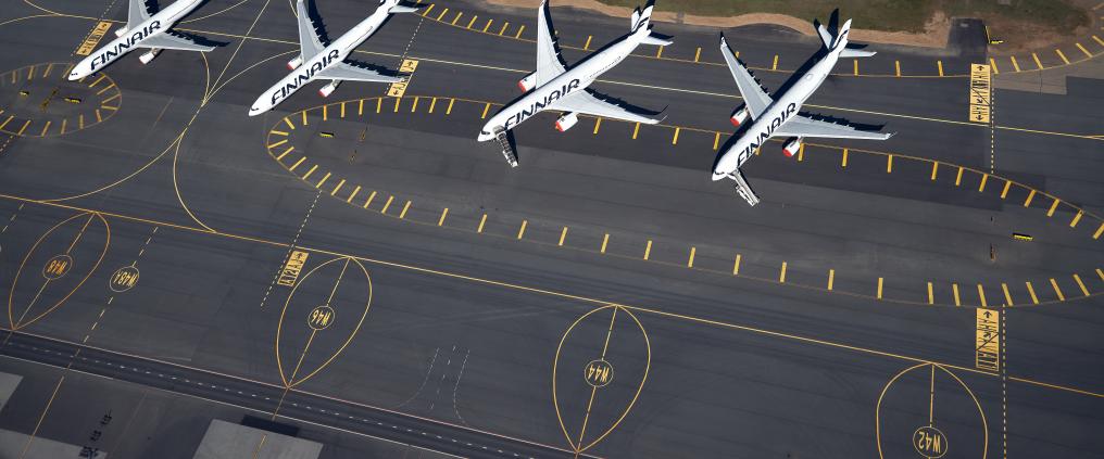 Aerial photo of airplanes on apron