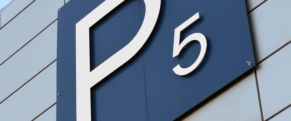 Large P5 sign at parking hall P5.