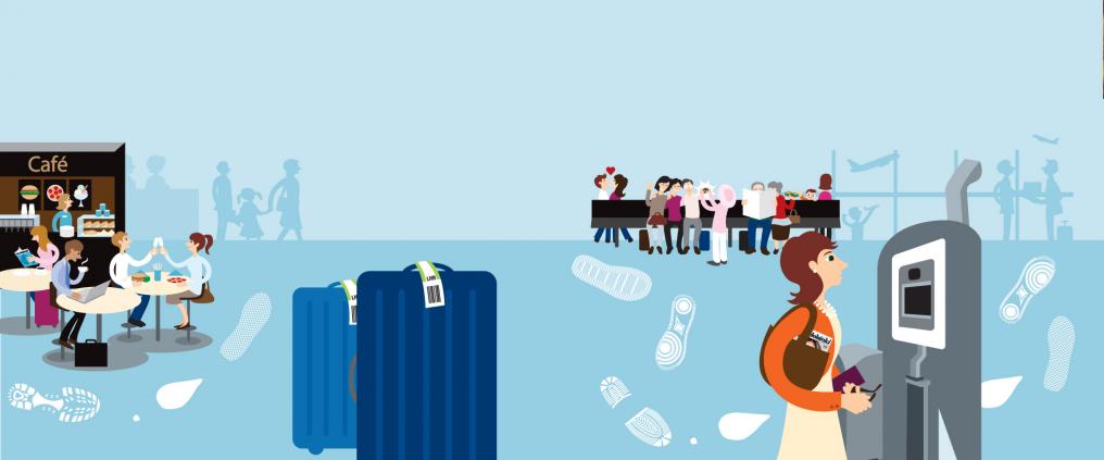 Illustration of customers at an airport