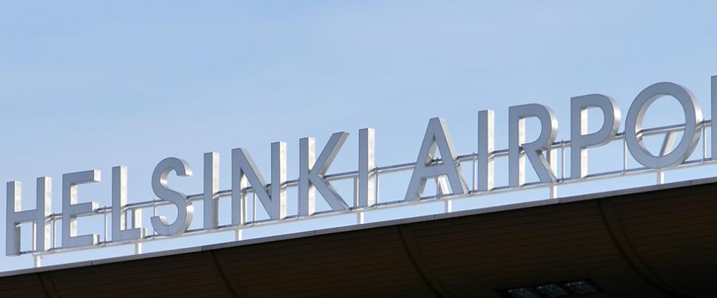 Close up of Helsinki Airport sign.