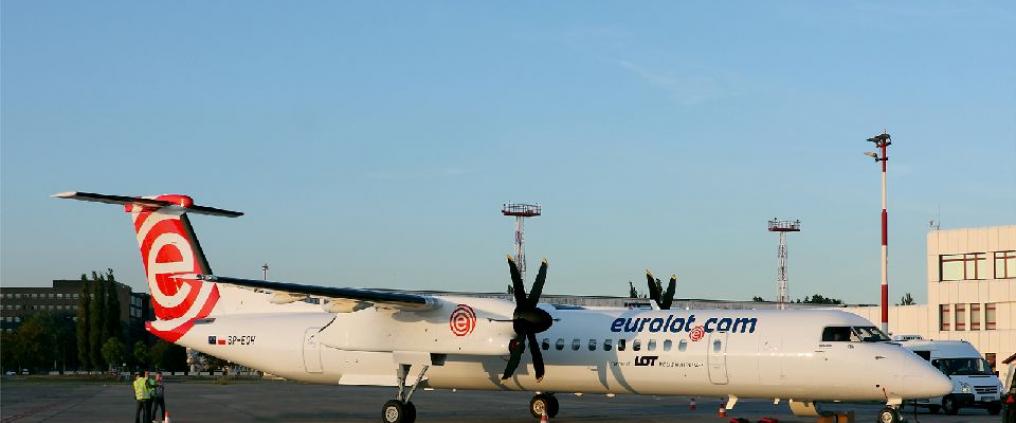 Eurolot airplane at airport.