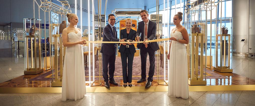 Ceremonial ribbon cutting at Bulgari pop up's opening ceremony.