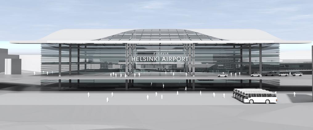 Havainnekuva uudesta Helsinki Airportin terminaalista.