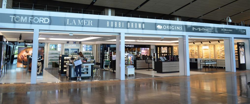 Store front of a multi-brand cosmetics shop at Helsinki airport.