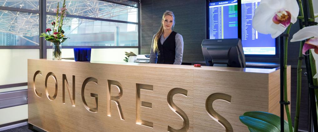 Reception counter at Helsinki Airport Congress Center.