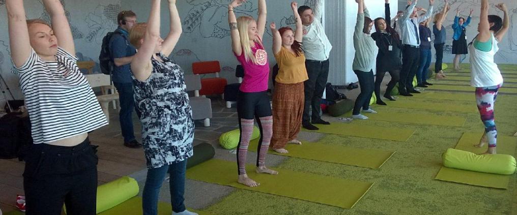 Yoga session at Helsinki Airport.