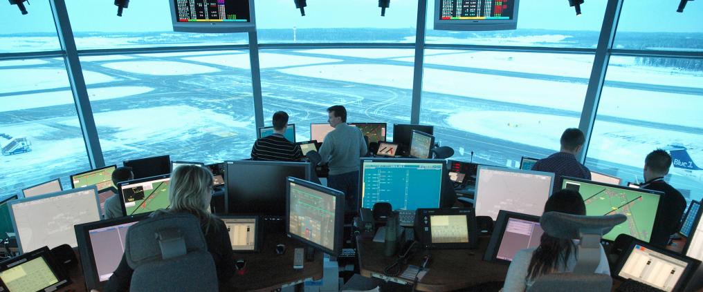 Inside air traffic control tower.