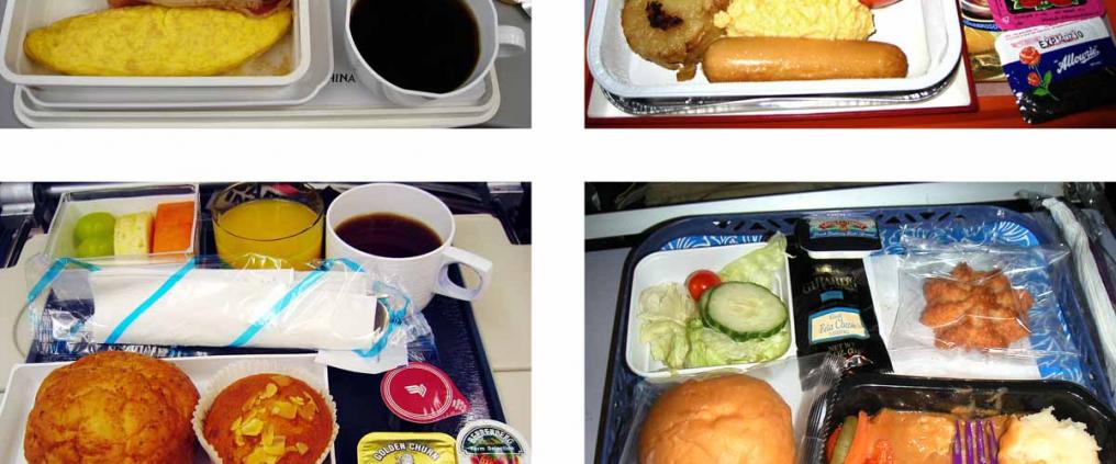 Side-by-side pictures of airline meals.