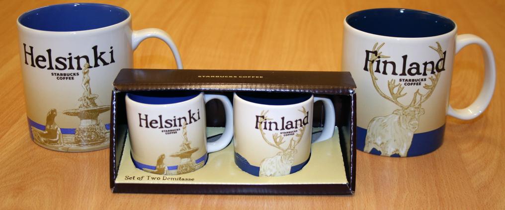 Starbucks Helsinki coffee mugs.