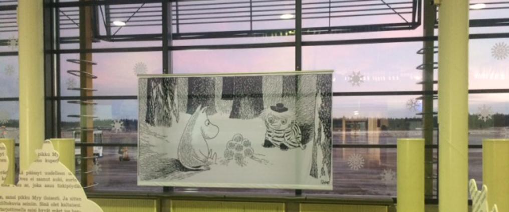 A moomin themed painting at airport.