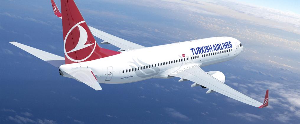 Turkish airlines airplane on a flight.