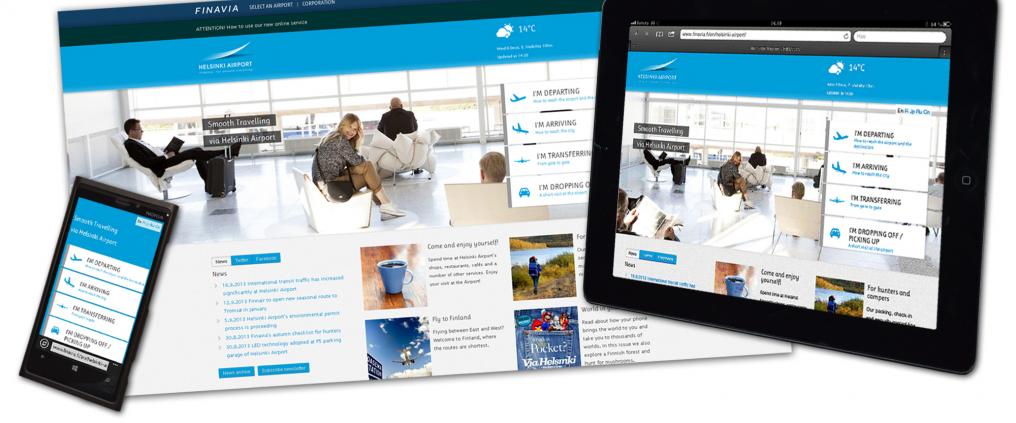 Finavia website shown on different devices.