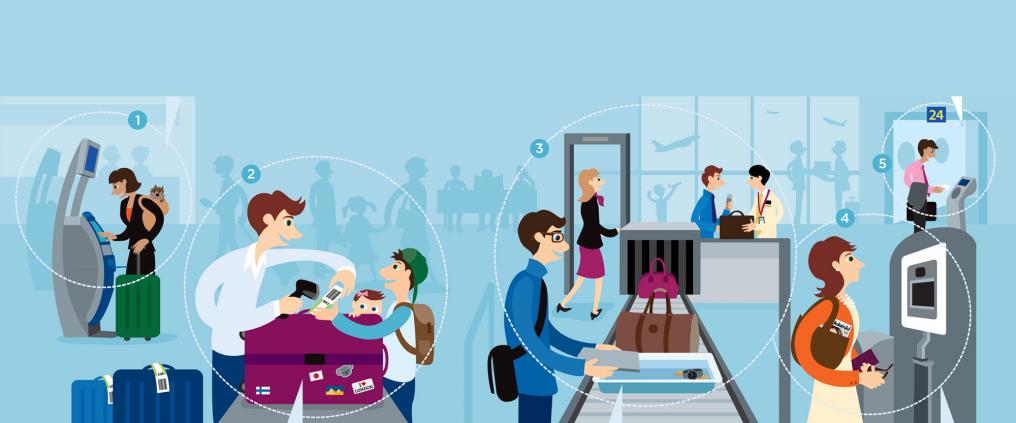 Illustration of customers at airport