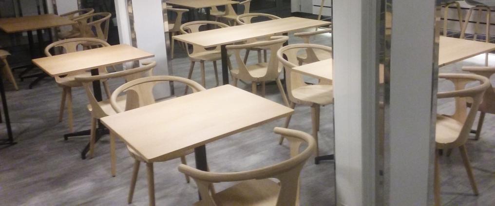 Coffee shop tables and chairs.