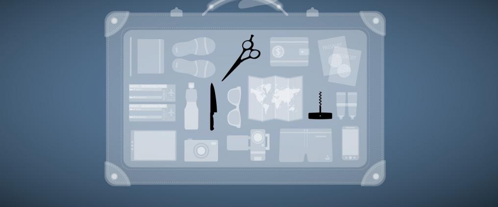 Illustration of baggage x-ray that has threat items.