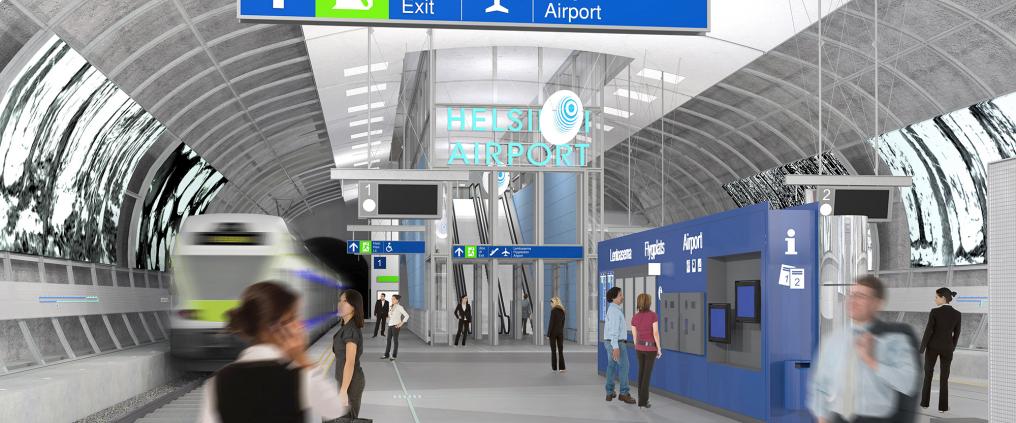 Architectural visualization of  Helsinki Airports train station.