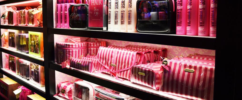 Victoria Secret products on a store shelf.