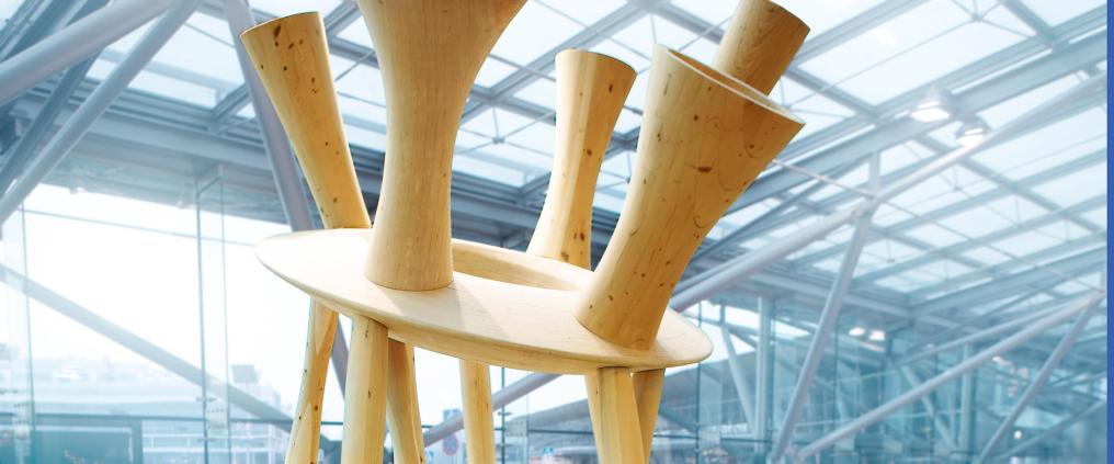 Wooden artwork at airport.