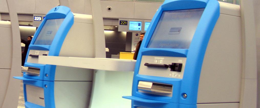 Check in kiosks at Helsinki Airport.