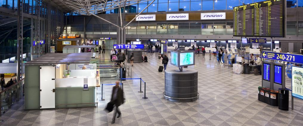 Helsinki Airport T2 departure hall.