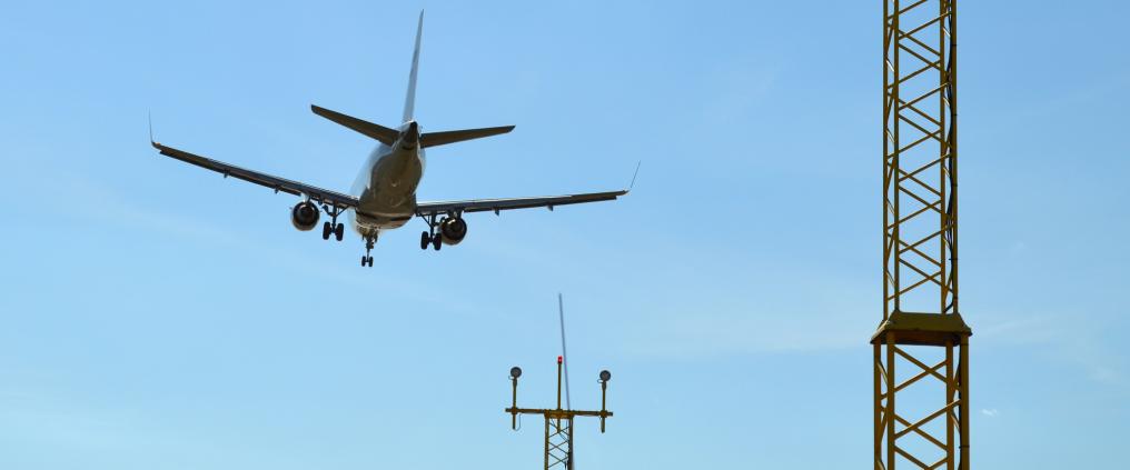 An airplane landing.