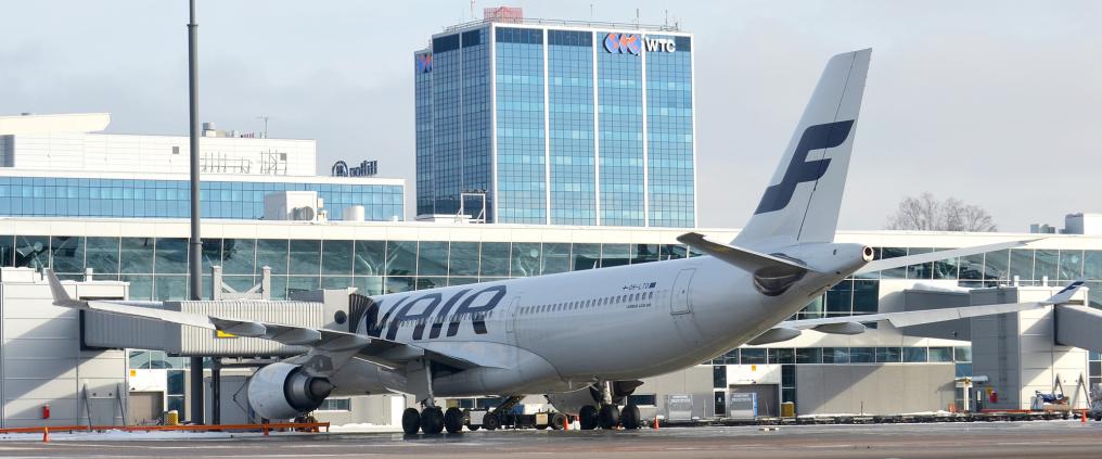 A Finnair airplane at airport.