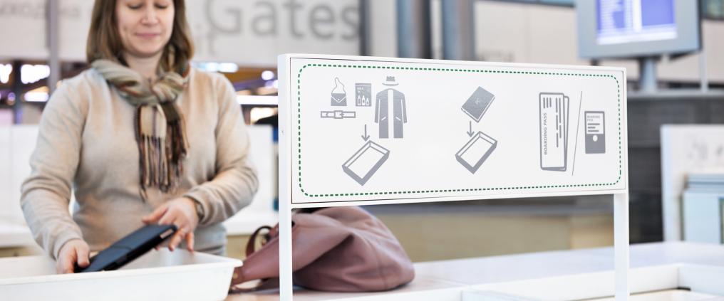 A woman at security check.