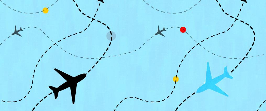 Illustration of airplanes flying dotted path.