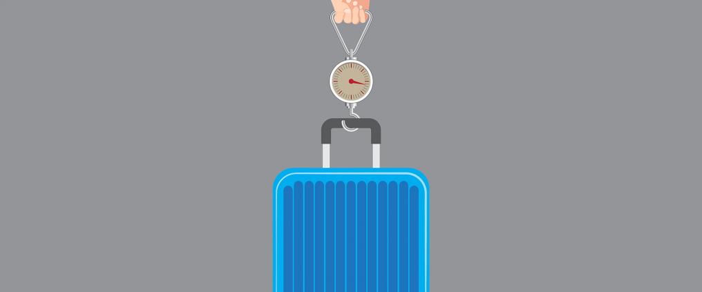 Illustration of luggage being weighed.