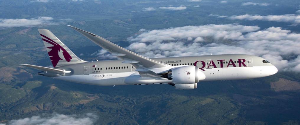 Qatar airways airplane on a flight.
