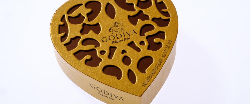 Heart-shaped Godiva chocolate gift box.