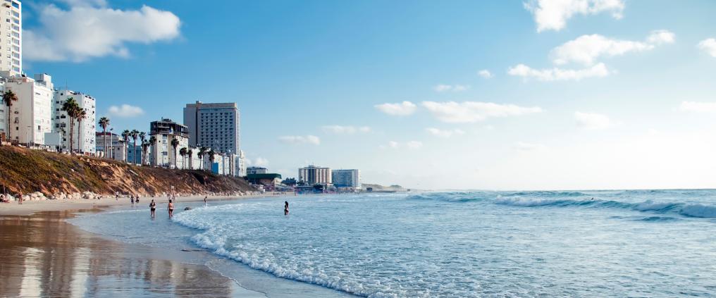 A beach and sea at Tel Aviv.