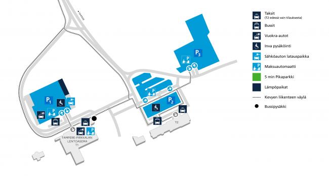 Tampere-Pirkkala parkkialueen kartta 