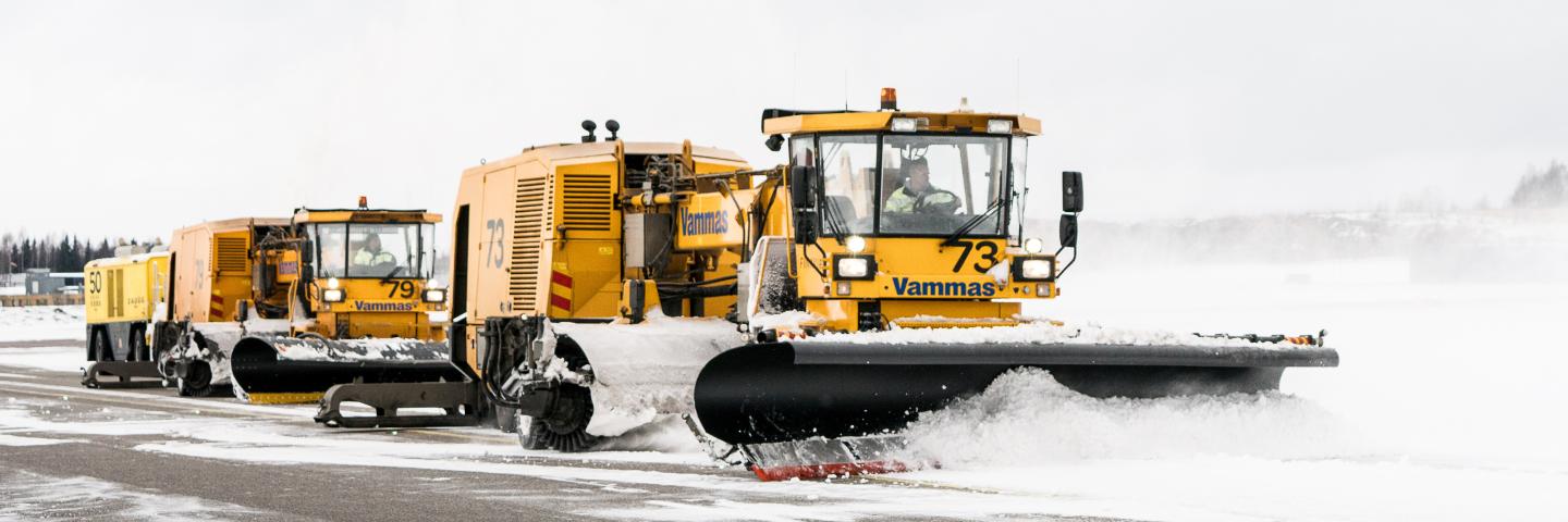Cleaning snow on runway.