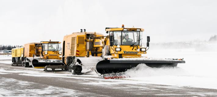 Cleaning snow on runway.