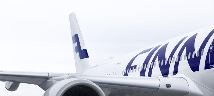 Lähikuva Finnairin A350-lentokoneesta